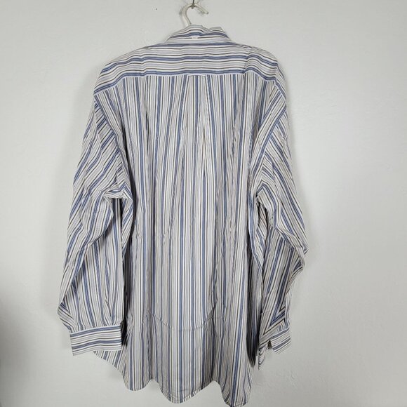 Faconnable Mens Classic Striped Button-Down Long Sleeve Shirt XL White Blue - Picture 2 of 6